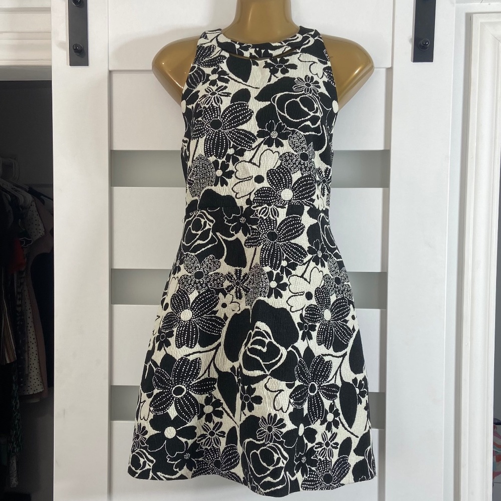 Zara Basic Dress Floral Tapestry Print Cut Out Back Size S